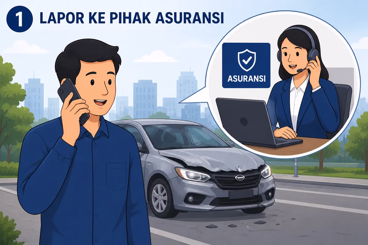 Ilustrasi nasabah menelepon hotline asuransi setelah kecelakaan