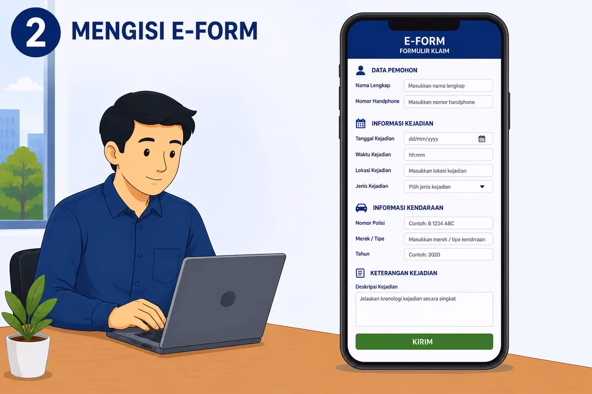 Nasabah mengisi e-form klaim asuransi di laptop dan smartphone